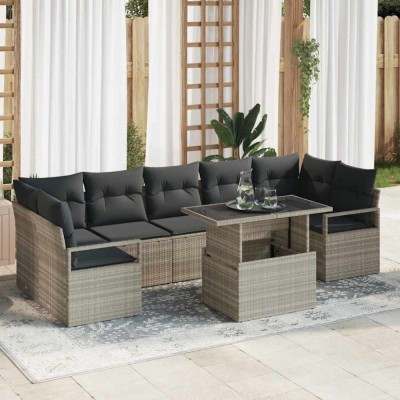 vidaXL Set de canapele pentru grădină cu pernă 8 pcs Gri deschis foto