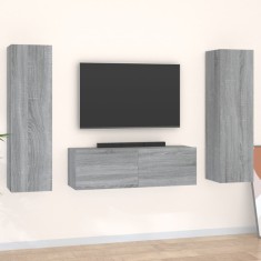 vidaXL Set dulap TV, 3 piese, gri sonoma, lemn prelucrat 3120237