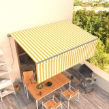VidaXL Copertină retractabilă manual cu stor, galben&amp;alb, 4x3 m