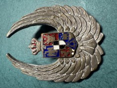 Insigna observator aerian Mihai 1 aviatie militara 1940 1941 1947 varianta argintata email la coroana foto
