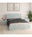 Pat Tapitat Filip Lemon + Saltea Lux Ortopedica + Noptiere Tapitate 140x200cm