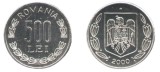 Romania 2000 - 500 lei, aluminiu, UNC, cu luciu de batere