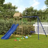 Set Joacă Exterior Copii vidaXL, Lemn Pin Impregnat, Tobogan, Leagăn, Groapă Nisip, 238x259x194 cm, Maro