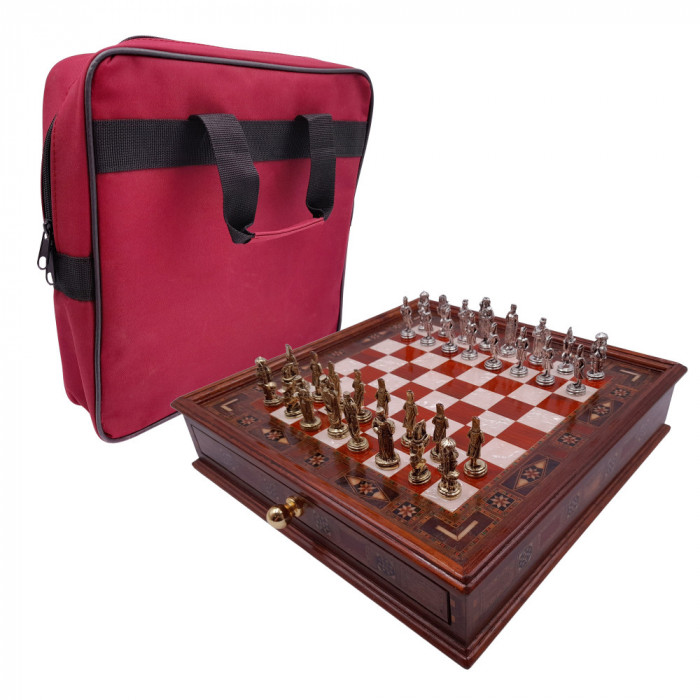 Joc sah IdeallStore&reg;, Chess Master, 30x30 cm, lemn, maro, geanta transport