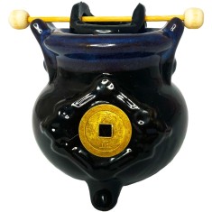 Vas aromaterapie Moneda norocoasa, pentru ulei și lum&acirc;nare, ceramică negru sau maro