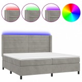 Cumpara ieftin Pat cu arcuri, saltea si LED, gri deschis, 200x200 cm, catifea