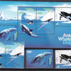 Teritoriile Antarctice Australiene 1995 fauna delfini MI 102-105 + bl.1 MNH