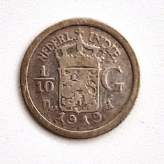 moneda argint _ Indiile Orientale de Est (Indonesia) _ 1/10 Gulden 1919_km # 311