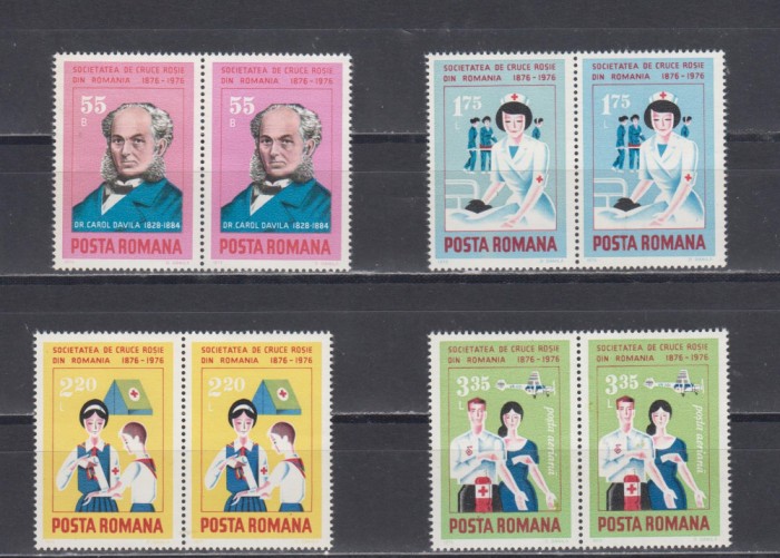 M1 TX9 4 - 1976 - Centenarul crucii rosii - perechi da cate doua timbre