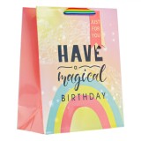 Sacosa Cadou, Model Curcubeu, Mesaj &quot;Have a magical Birthday&quot;, Multicolor, 26x13x32cm, Oem