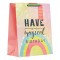 Sacosa Cadou, Model Curcubeu, Mesaj &quot;Have a magical Birthday&quot;, Multicolor, 26x13x32cm