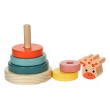 Jucărie Educativă Lemn, Piramidă Inele, Girafă, Multicolor, 10x14cm, 5 Inele
