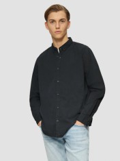 Camasa barbati cu maneca lunga, croiala Regular Fit si logo, Bleumarin inchis, S