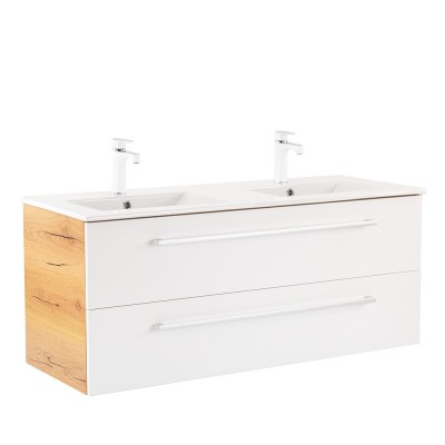 Dulap inferior Vario Clam 120 cu lavoar stejar-alb foto