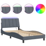 Cadru de pat cu LED fara saltea, Hanko, gri inchis, 100x200 cm, catifea
