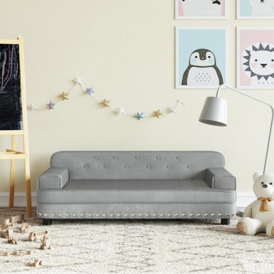 Canapea pentru copii, gri deschis, 90x53x30 cm, catifea GartenMobel Dekor foto
