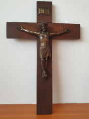 Cruce din lemn cu Isus Rastignit 40x26 cm cupru foto