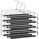 SONGMICS Set 3 umerase multifunctionale pentru pantaloni cu 5 bare rotative la 90&deg; fiecare pentru economisirea spatiului in dulap,protectie antialune