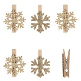 Set Clestisori Decorativi Craciun, Model Fulgi Zapada, Lemn, Bej, 6 Bucăți