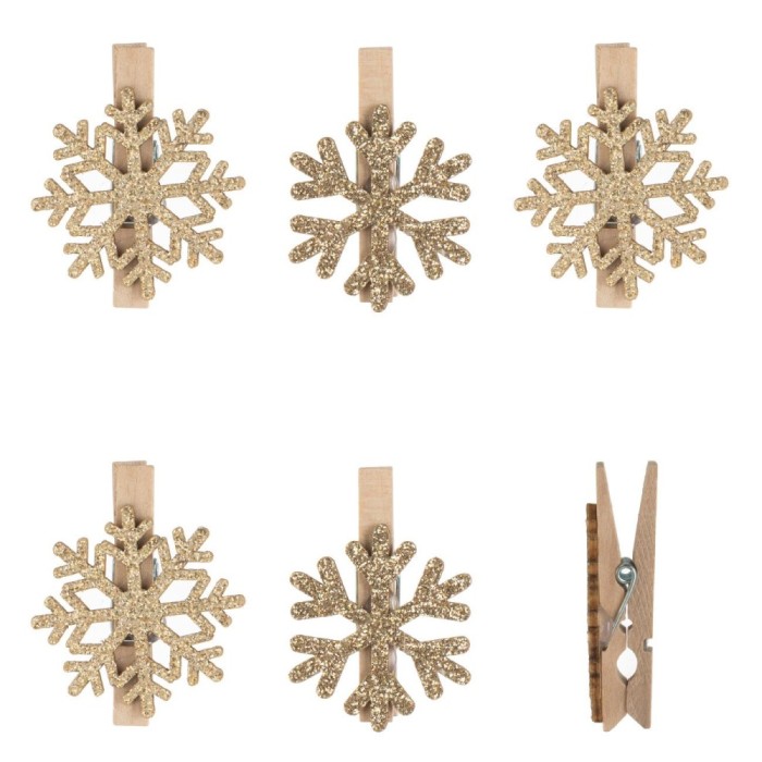 Set Clestisori Decorativi Craciun, Model Fulgi Zapada, Lemn, Bej, 6 Bucăți