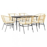 Cumpara ieftin Set de sufragerie de gradina de 7 piese sticla poliratan maro