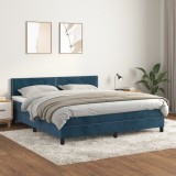 VidaXL Pat box spring cu saltea, albastru &icirc;nchis, 160x200 cm, catifea