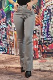 F918-18 Blugi evazati cu talie inalta din denim usor elastic, 42