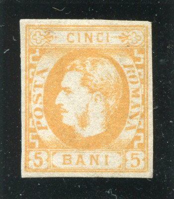 1869 , Lp 25 , Carol I 5 Bani portocaliu - nestampilat foto