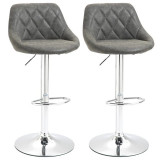 Set 2 scaune de bucatarie/bar, Marion, rotative, piele PU, gri si argintiu, 51.5x48x83-104 cm