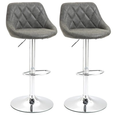 Set 2 scaune de bucatarie/bar, Marion, rotative, piele PU, gri si argintiu, 51.5x48x83-104 cm foto