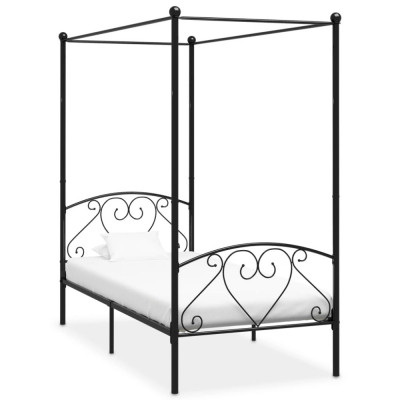 vidaXL Cadru de pat cu baldachin, negru, 90 x 200 cm, metal foto