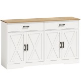 HOMCOM Bufet, dulap buffet 140 cm stil fermă pentru bucătărie cu 2 sertare și 2 dulapuri, Alb | Aosom Romania
