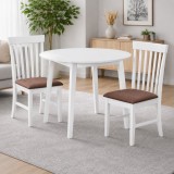 Set masa living plianta Philadelphia, MDF, lemn masiv, rotunda, 55 90 x 90 x 74,8 cm si 2 scaune Glendale, stofa,100 kg, 93x49x41.5 cm, alb maro
