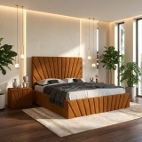 Pat Tapitat Leon Caramiziu Catifea Premium Cu Noptiere Tapitate Contactează-ne