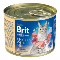 Brit Premium By Nature, Pui și Vită, Conservă hrană umedă fără cereale pisici, (pate), 200g