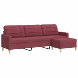 Cumpara ieftin Canapea cu 3 locuri si taburet, rosu vin, 210 cm, textil