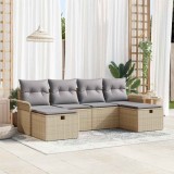 VidaXL Set de canapele pentru grădină cu pernă 6 pcs Bej Rattan poli