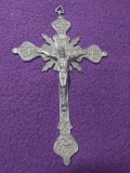 Crucifix de gat vechi complet MARE-Argintiu,expus fara a fi curata/lustruit.22cm