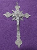 Crucifix de gat vechi complet MARE-Argintiu,expus fara a fi curata/lustruit.22cm