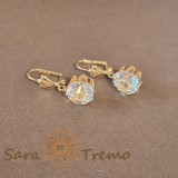Cercei Placati cu Aur, Model Clasic cu Cristal Zirconia Alb-Crem Fatetat Mare