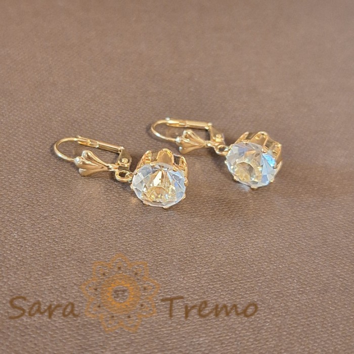 Cercei Placati cu Aur, Model Clasic cu Cristal Zirconia Alb