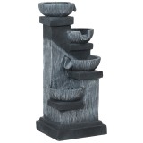 Outsunny F&acirc;nt&acirc;nă de grădină &icirc;n cascadă, energie solară, f&acirc;nt&acirc;nă de apă 4 niveluri cu lumini LED, rășină, 38 x 36 x 85 cm, gri | Aosom Romania