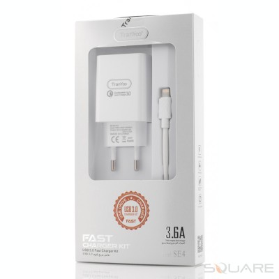 Incarcatoare Retea Tranyoo, SE4, Fast Charger Kit, USB 3.0 + Lightning cable, White foto