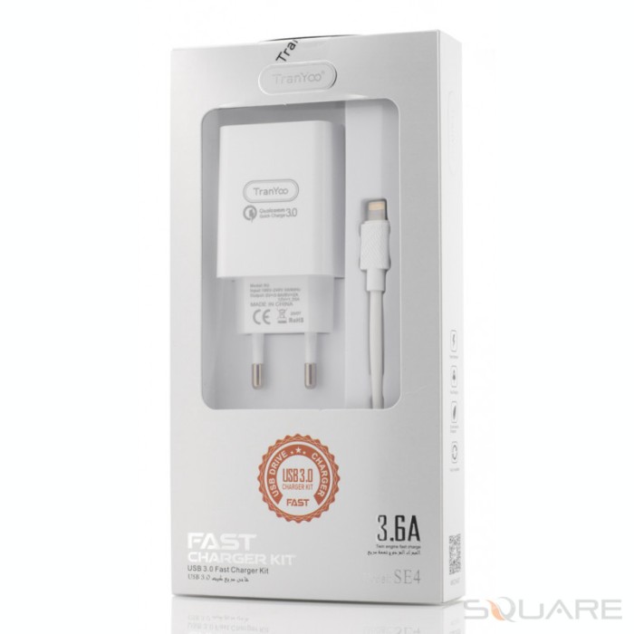 Incarcatoare Retea Tranyoo, SE4, Fast Charger Kit, USB 3.0 + Lightning cable, White