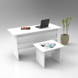 Set de mobilier de birou Serdar, Alb - Nuc - Stejar, Birou - Masuta