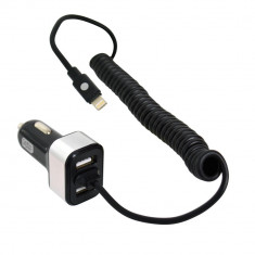 Incarcator auto Carpoint cu cablu conector hibrid MicroUSB MFi Dock 8pin, 2x iesiri USB 2.0, 5.8A , 12V/ 24V, lungime 150cm Kft Auto