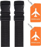 Set de 2 curele si 2 etichete pentru valiza Hcssz, nailon/silicon, negru/portocaliu/alb