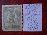 1920- Romania- Ferd. b. mic Mi266b-oliv-MNH, Nestampilat