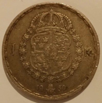 Moneda Regatul Suediei - 1 Krona 1950 - TS - Argint foto