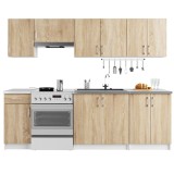 Set mobila bucatarie Lima 240 cm cu blat alb si 7 corpuri, stejar sonoma